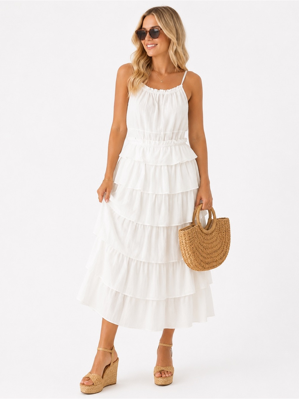 Steve Madden White Tiered Ruffle Midi Dress Small